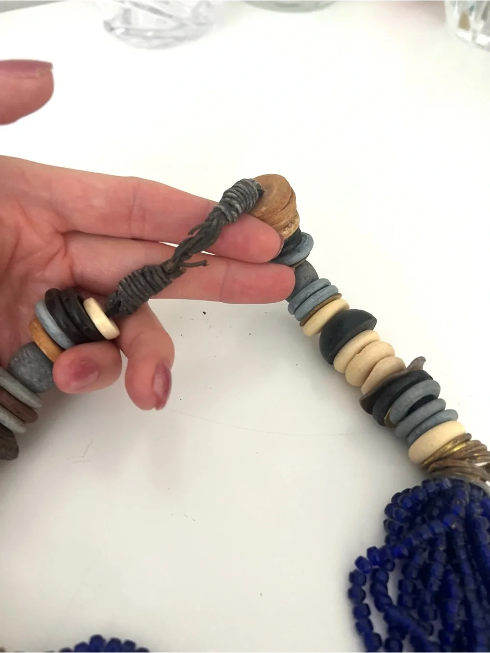 Handmade Multistrand Blue Beaded Necklace with Mixed Accent Discs - Picture 6 of 7